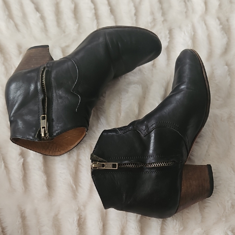 Isabel Marant Black Leather Ankle Booties 36 Western Boho
